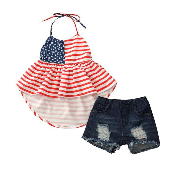 clothing sets summer born infant baby girls clothes outfits  star-spangled banner halter + ripped denim shorts set kids 1-6years, White
clothing sets summer born infant baby girls clothes outfits  star-spangled banner halter + ripped denim shorts set kids 1-6years, White