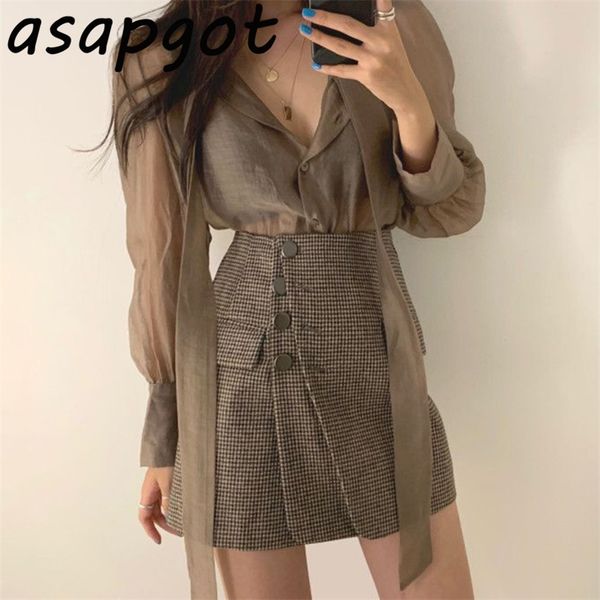 chic retro temperament single-breasted long sleeve lace up turn down collar blouse women side button high waist plaid skirt 210730, White
chic retro temperament single-breasted long sleeve lace up turn down collar blouse women side button high waist plaid skirt 210730, White