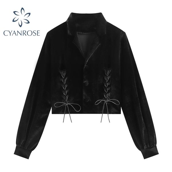 women's crop black blouses drawstring lace-up vintage gothic short shirts female long sleeve korean streetwear loose 210430, White
women's crop black blouses drawstring lace-up vintage gothic short shirts female long sleeve korean streetwear loose 210430, White