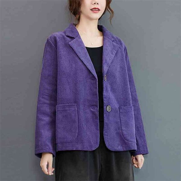 autumn arts style women long sleeve loose casual blazer femme single breasted vintage corduroy blazers plus size m658 210512, White;black
autumn arts style women long sleeve loose casual blazer femme single breasted vintage corduroy blazers plus size m658 210512, White;black