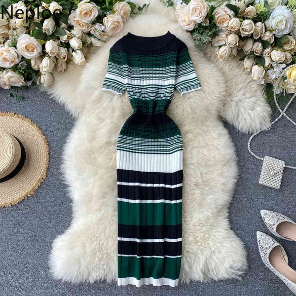 neploe contrast color stripe knitted dress women fashion o neck short sleeve vestidos elegant slim stretch waist bodycon dresses 210423, Black;gray
neploe contrast color stripe knitted dress women fashion o neck short sleeve vestidos elegant slim stretch waist bodycon dresses 210423, Black;gray