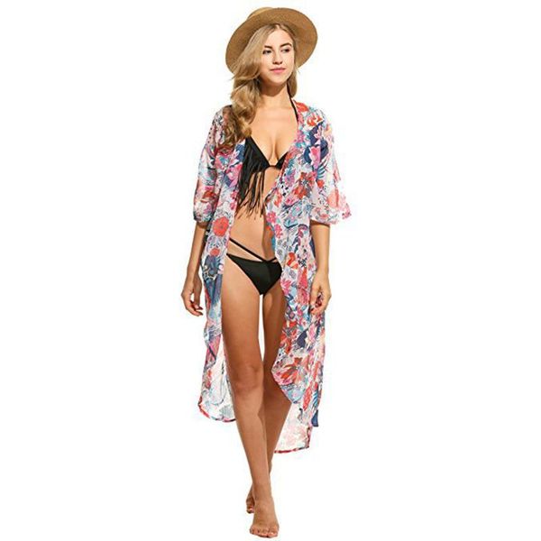 women's swimwear chiffon blouse floral flowy kimono cardigan long bikini cover up loose beachwear dress, White;black
women's swimwear chiffon blouse floral flowy kimono cardigan long bikini cover up loose beachwear dress, White;black