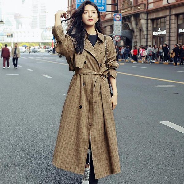 women's trench coats spring autumn plaid windbreaker fashion korean style loose mid-length over the knee british jacket thin pppiii22, Tan;black
women's trench coats spring autumn plaid windbreaker fashion korean style loose mid-length over the knee british jacket thin pppiii22, Tan;black