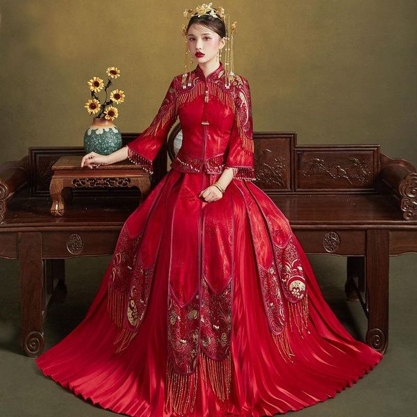 chinese women embroidery tassel cheongsam wedding dress vintage slim qipao noble marriage gift classic toast clothing ethnic, Red
chinese women embroidery tassel cheongsam wedding dress vintage slim qipao noble marriage gift classic toast clothing ethnic, Red