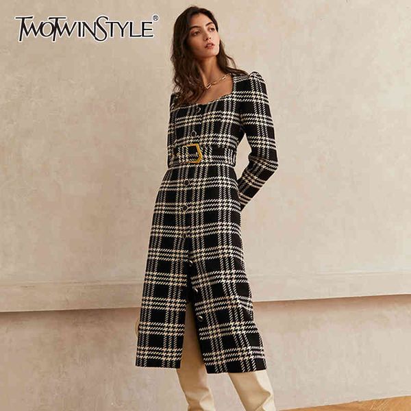 twotwinstyle plaid dress coat for women square collar long sleeve high waist with sashes elegant coat female fashion autumn 210517, Black
twotwinstyle plaid dress coat for women square collar long sleeve high waist with sashes elegant coat female fashion autumn 210517, Black