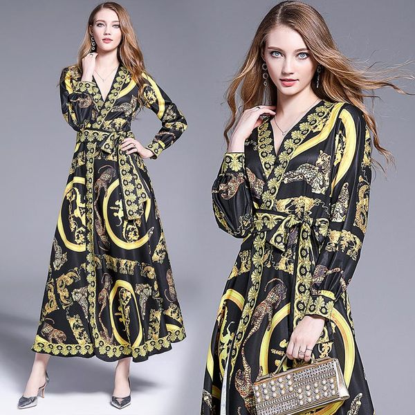 early autumn products women's loose and thin printed long-sleeve big swing long dress with belt casual dresses, Black;gray
early autumn products women's loose and thin printed long-sleeve big swing long dress with belt casual dresses, Black;gray