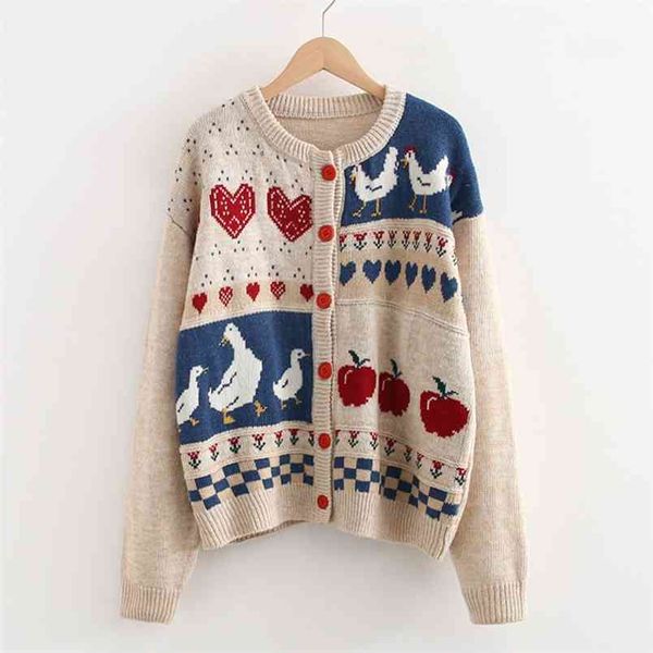 japan style sweet duck and apple jacquard sweater cardigan harajuku mori girl retro jacket coat women knitted outwear 210514, White;black
japan style sweet duck and apple jacquard sweater cardigan harajuku mori girl retro jacket coat women knitted outwear 210514, White;black