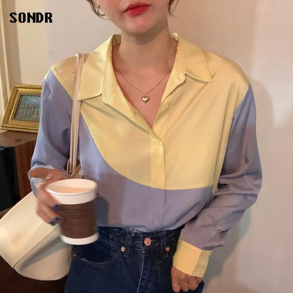 women's blouses & shirts korean chic women shirt 2021 autumn western style lapel single breasted geometric hit color casual loose long-, White
women's blouses & shirts korean chic women shirt 2021 autumn western style lapel single breasted geometric hit color casual loose long-, White