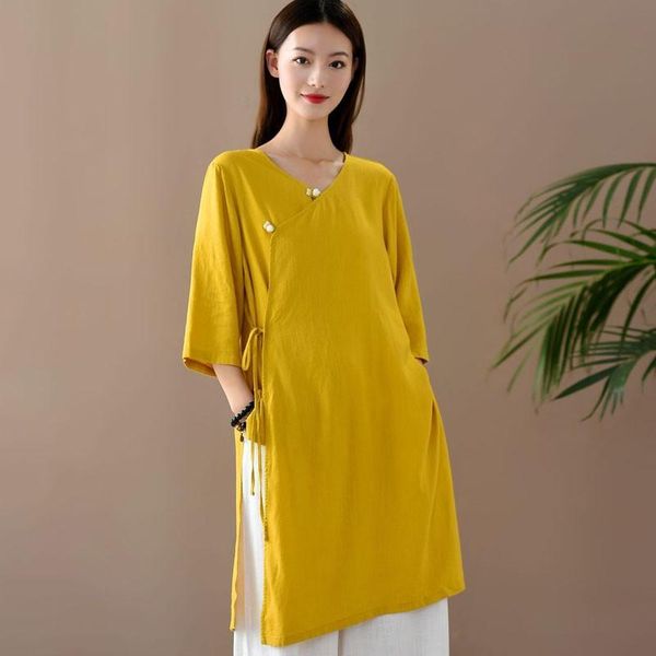 women's blouses & shirts johnature leisure retro plate buckle v-neck irregular slit cotton linen lace up long 2021 summer all-match wom, White
women's blouses & shirts johnature leisure retro plate buckle v-neck irregular slit cotton linen lace up long 2021 summer all-match wom, White