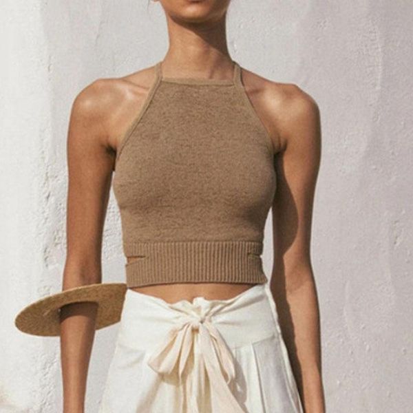women's tanks & camis cross bandage knit for women luxury design sleeveless backless ladies knitted crop top, White
women's tanks & camis cross bandage knit for women luxury design sleeveless backless ladies knitted crop top, White