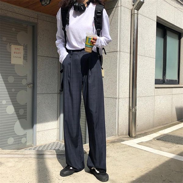 women's pants & capris hzirip 2021 autumn winter vintage plaid women casual high waist long wide leg female office lady bottoms, Black;white
women's pants & capris hzirip 2021 autumn winter vintage plaid women casual high waist long wide leg female office lady bottoms, Black;white