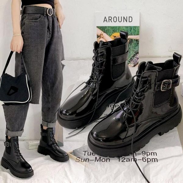 boots 2021 fashion patent leather women casual shoes thick sole lace up autumn winter ankle motorcycle, Black
boots 2021 fashion patent leather women casual shoes thick sole lace up autumn winter ankle motorcycle, Black