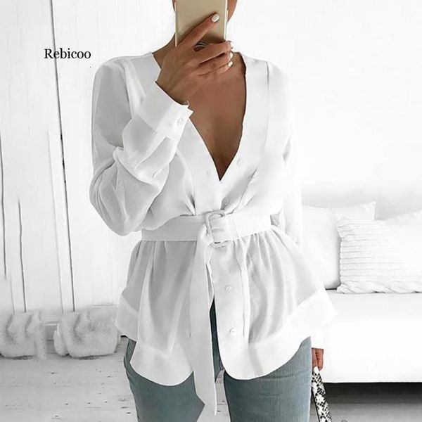 women's blouses & shirts white with belt long sleeve tunic blouse casual workwear mujer blusas z163
women's blouses & shirts white with belt long sleeve tunic blouse casual workwear mujer blusas z163