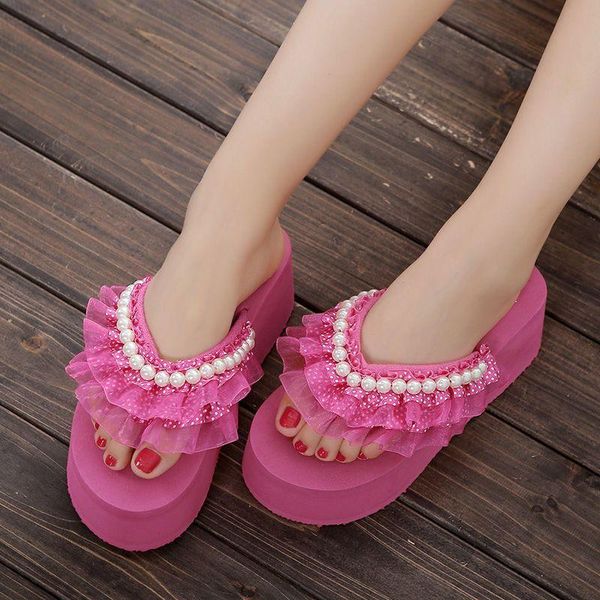 lace pearl decoration women sandals 7cm platform shoes summer indoor outdoor flip-flops beach female slippers, Black
lace pearl decoration women sandals 7cm platform shoes summer indoor outdoor flip-flops beach female slippers, Black