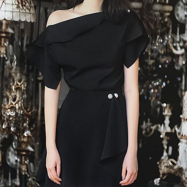 two piece dress summer women runway 2 pcs set fashion black ruffles off shoulder shirt + beading irregular skirts eh0u, White
two piece dress summer women runway 2 pcs set fashion black ruffles off shoulder shirt + beading irregular skirts eh0u, White
