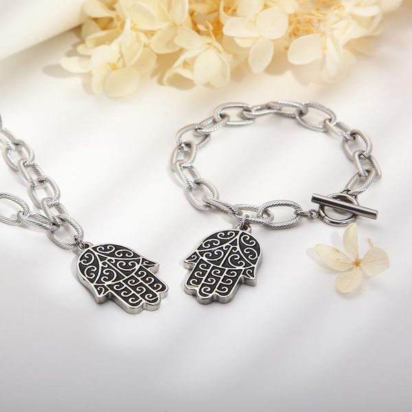 earrings & necklace hamsa jewelry sets women's stainless steel bracelet fashion party accessories, Silver
earrings & necklace hamsa jewelry sets women's stainless steel bracelet fashion party accessories, Silver