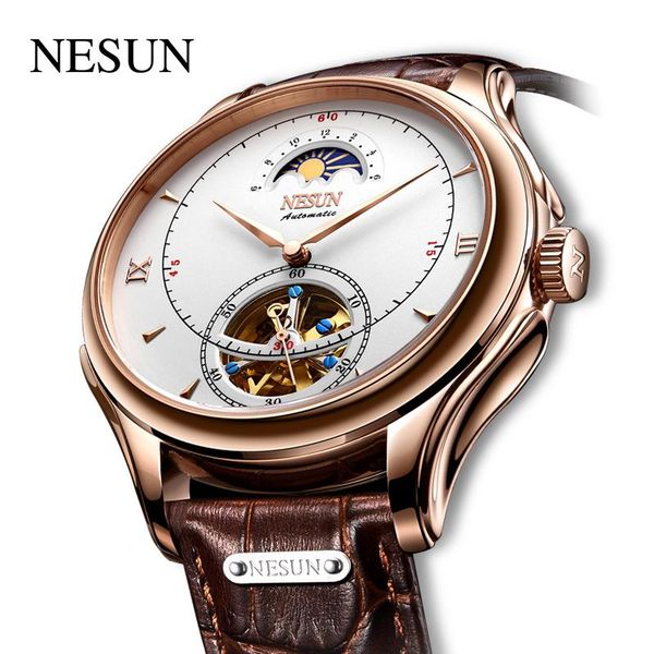 wristwatches luxury band nesun official men automatic business tourbillon mechanical moon phase genuine leather male gift clock, Slivery;brown
wristwatches luxury band nesun official men automatic business tourbillon mechanical moon phase genuine leather male gift clock, Slivery;brown