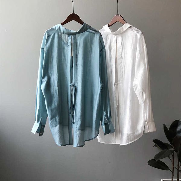 hxjjp summer pure color shirt backless loose sunscreen clothing woman 210607, White