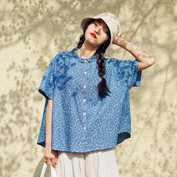 women's blouses & shirts qpfjqd women chinese style printing floral blue summer button cotton polyester female loose retro and, White
women's blouses & shirts qpfjqd women chinese style printing floral blue summer button cotton polyester female loose retro and, White