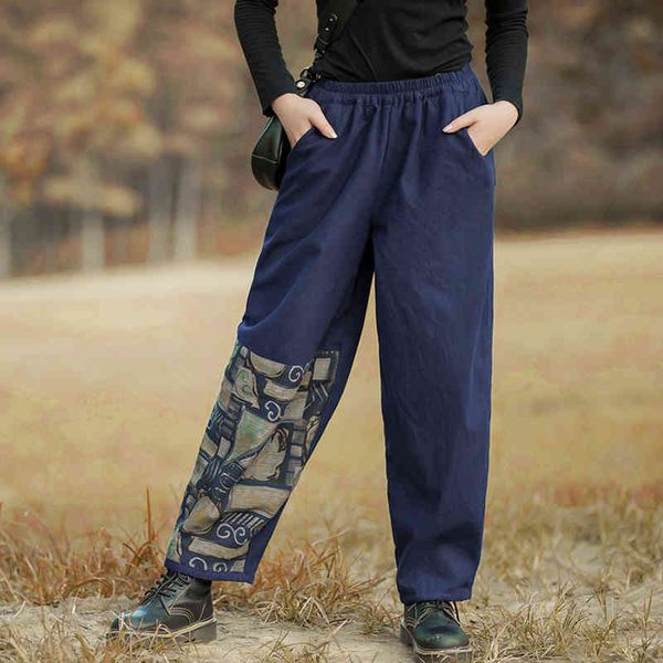 johnature women vintage warm thick straight pants elastic waist winter blue pockets cotton linen female trouser loose pants 210521
johnature women vintage warm thick straight pants elastic waist winter blue pockets cotton linen female trouser loose pants 210521