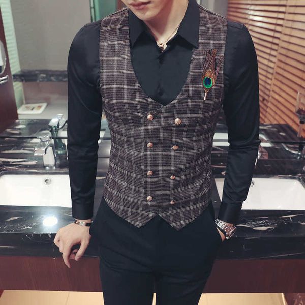 feather men's classic plaid vests double-breasted casual slim sleeveless formal business dress vests nightclub wedding waistcoat 210527, Black;white
feather men's classic plaid vests double-breasted casual slim sleeveless formal business dress vests nightclub wedding waistcoat 210527, Black;white