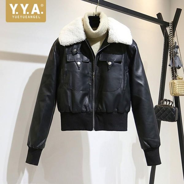 women's leather & faux fashion women fur collar short pu jacket casual pockets autumn winter female motorcycle biker coat, Black
women's leather & faux fashion women fur collar short pu jacket casual pockets autumn winter female motorcycle biker coat, Black