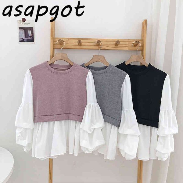 chic korean fake two piece o neck patchwork puff sleeve blouse women chiffon cotton casual shirts spring blusas simple 210429, White
chic korean fake two piece o neck patchwork puff sleeve blouse women chiffon cotton casual shirts spring blusas simple 210429, White