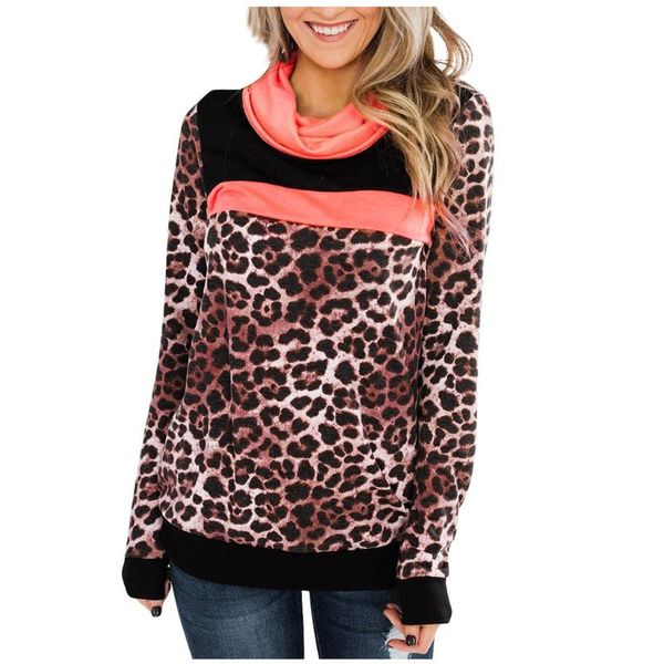 women's hoodies & sweatshirts harajuku streetwear oversize women leopard print splicing long sleeves hood pullover sweatshirt blouses, Black