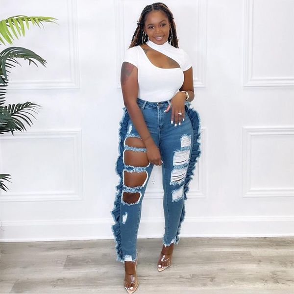 women's jeans cascading ruffles vintage denim trousers for women fashion high waist hollow out pencil streetwear stretchy skinny bottom, Blue
women's jeans cascading ruffles vintage denim trousers for women fashion high waist hollow out pencil streetwear stretchy skinny bottom, Blue