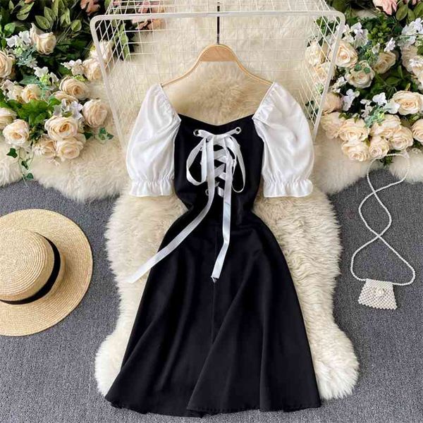 summer fashion vestidos female hit color square neck bubble short sleeve cross tie waist thin a-line mini dress gk082 210506, Black;gray
summer fashion vestidos female hit color square neck bubble short sleeve cross tie waist thin a-line mini dress gk082 210506, Black;gray