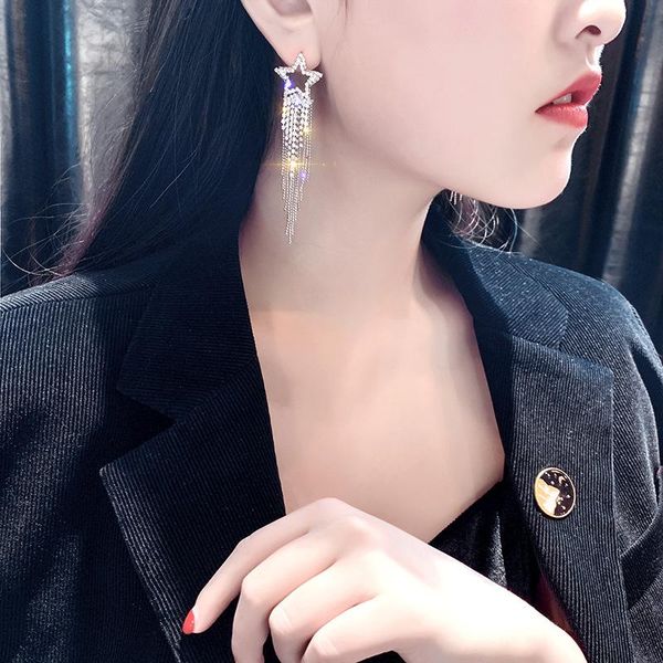 dangle & chandelier classic lady five star studs earrings luxury long fringe fashion jewelry statement accessories for women party gift, Silver
dangle & chandelier classic lady five star studs earrings luxury long fringe fashion jewelry statement accessories for women party gift, Silver