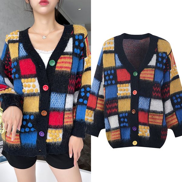 women's sweaters vintage woman's cardigans loose sweater mesh plaid neck long casual sleeve streetwear japanese fashion korean cl, White;black
women's sweaters vintage woman's cardigans loose sweater mesh plaid neck long casual sleeve streetwear japanese fashion korean cl, White;black