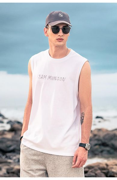 summer products men's simple embroidery trend creative printing sleeveless cotton t-shirt t-shirts, White;black 
summer products men's simple embroidery trend creative printing sleeveless cotton t-shirt t-shirts, White;black