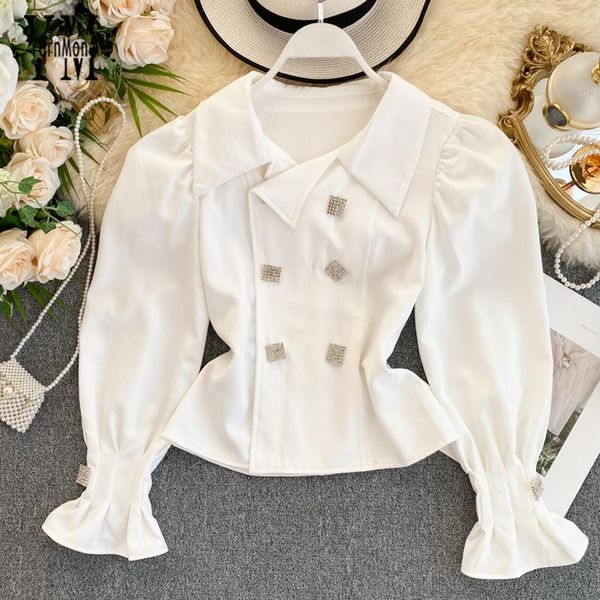 women's blouses & shirts elegant blazer blouse shirt women double-breasted long puff sleeve crop fashion gothic blusas g906, White
women's blouses & shirts elegant blazer blouse shirt women double-breasted long puff sleeve crop fashion gothic blusas g906, White