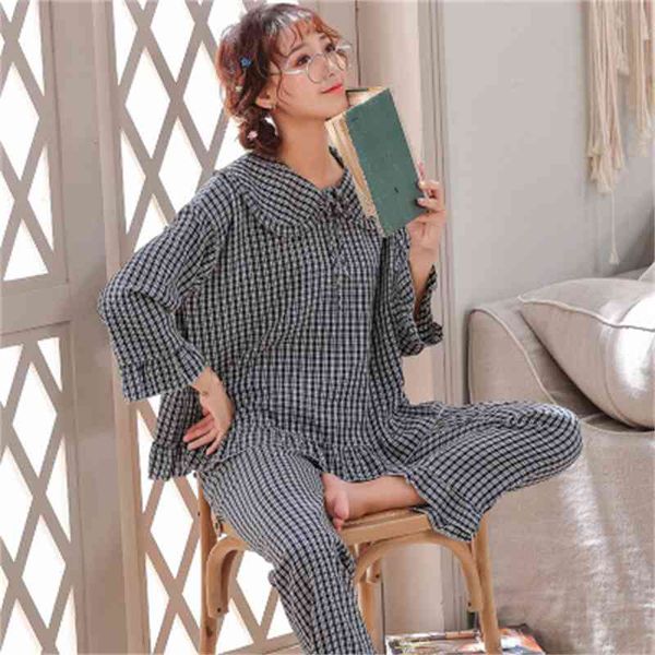 women's sleepwear college style sweet student's pajamas set long sleeve cotton sleepwear pyjamas suit loose plaid two piece pijama, Black;red
women's sleepwear college style sweet student's pajamas set long sleeve cotton sleepwear pyjamas suit loose plaid two piece pijama, Black;red