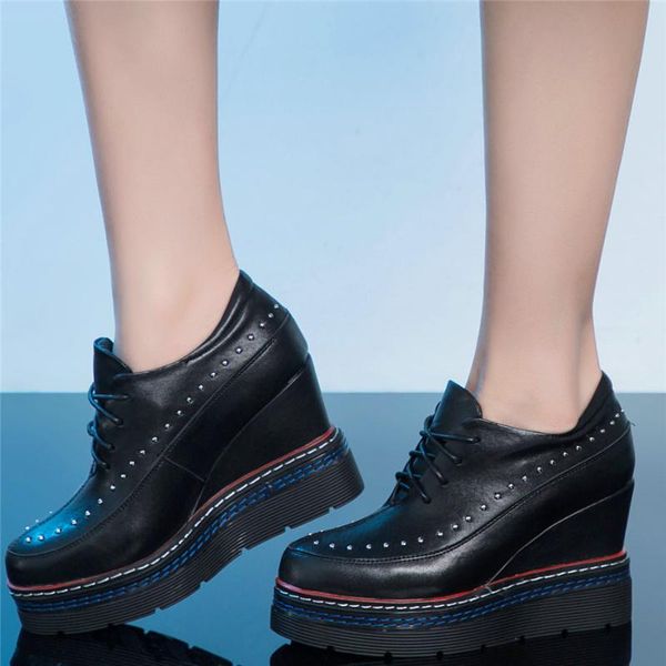 boots rivets shoes women genuine leather high heel ankle female round toe fashion sneakers casual platform oxfords, Black
boots rivets shoes women genuine leather high heel ankle female round toe fashion sneakers casual platform oxfords, Black