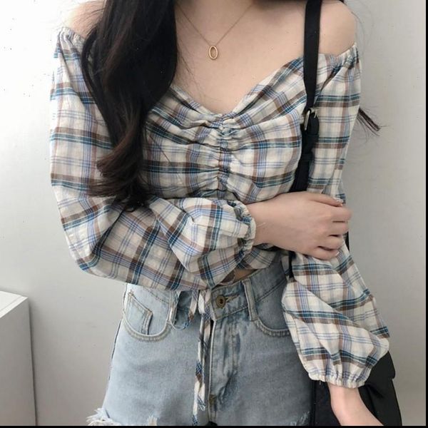 autumn v neck harajuku womens shirt style plaid printed fashion drawstring long sleeve female crop blusas femme, White
autumn v neck harajuku womens shirt style plaid printed fashion drawstring long sleeve female crop blusas femme, White