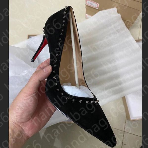 ladies designer high heels wedding dress party shoes red sole pointed dust bag, Black