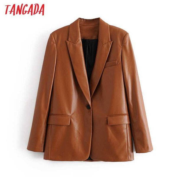 tangada women fashion brown faux leather blazer coat vintage long sleeve female outerwear chic qn74 210609, White;black
tangada women fashion brown faux leather blazer coat vintage long sleeve female outerwear chic qn74 210609, White;black