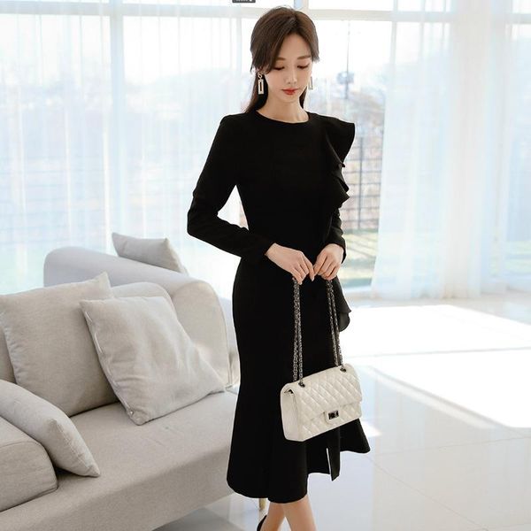 casual dresses autumn elegant ruffles vintage o neck long sleeve black 2021 women bodycon bandage party mermaid dress vestidos, Black;gray
casual dresses autumn elegant ruffles vintage o neck long sleeve black 2021 women bodycon bandage party mermaid dress vestidos, Black;gray