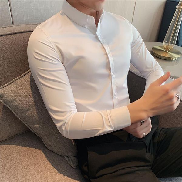 men's casual shirts solid for men clothing 2021 korean slim fit long sleeve streetwear/night club/prom tuxedo, White;black
men's casual shirts solid for men clothing 2021 korean slim fit long sleeve streetwear/night club/prom tuxedo, White;black