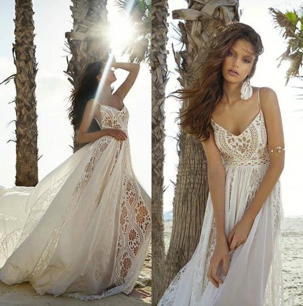 other wedding dresses rish 2021 summer beach boho a line lace chiffon country bridal gowns long straps bohemian spaghetti, White