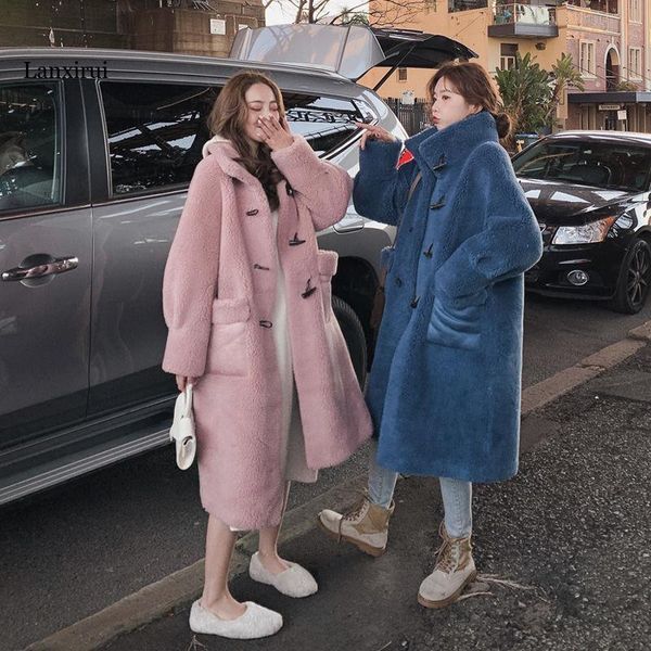 women's wool & blends lamb faux fur coat female long warm thick autumn winter korean loose woolen down cotton, Black
women's wool & blends lamb faux fur coat female long warm thick autumn winter korean loose woolen down cotton, Black