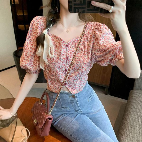 women's blouses & shirts french floral short sleeve chiffon in summer 2021, White
women's blouses & shirts french floral short sleeve chiffon in summer 2021, White