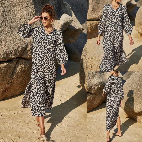 casual dresses leopard print women vintage long dress bohemia summer loose fashion sleeve v-neck high slit mid-calf length, Black;gray
casual dresses leopard print women vintage long dress bohemia summer loose fashion sleeve v-neck high slit mid-calf length, Black;gray