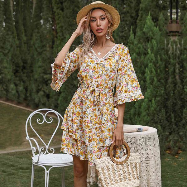 summer cascading ruffle print women 2021 new casual lace v neck flare sleeve ladies short bandage floral dress, Black;gray
summer cascading ruffle print women 2021 new casual lace v neck flare sleeve ladies short bandage floral dress, Black;gray