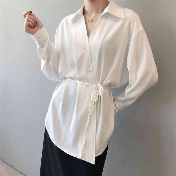 irregular white shirt female design sense niche in the fall of lace waist oblique button long-sleeved 210510
irregular white shirt female design sense niche in the fall of lace waist oblique button long-sleeved 210510
