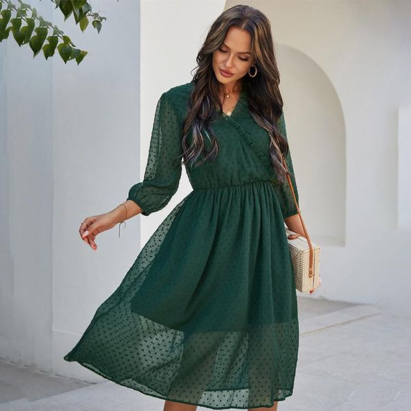 casual dresses capucines frill trim ruched swiss dot chiffon dress women spring summer v neck 3/4 lantern sleeve elastic waist midi dresses2, Black;gray
casual dresses capucines frill trim ruched swiss dot chiffon dress women spring summer v neck 3/4 lantern sleeve elastic waist midi dresses2, Black;gray