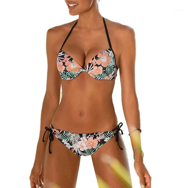 women's swimwear 2021 women summer floral printed bikinis bathing suit lace-up halter low waist thong swimming for ladies bikini set, White;black
women's swimwear 2021 women summer floral printed bikinis bathing suit lace-up halter low waist thong swimming for ladies bikini set, White;black