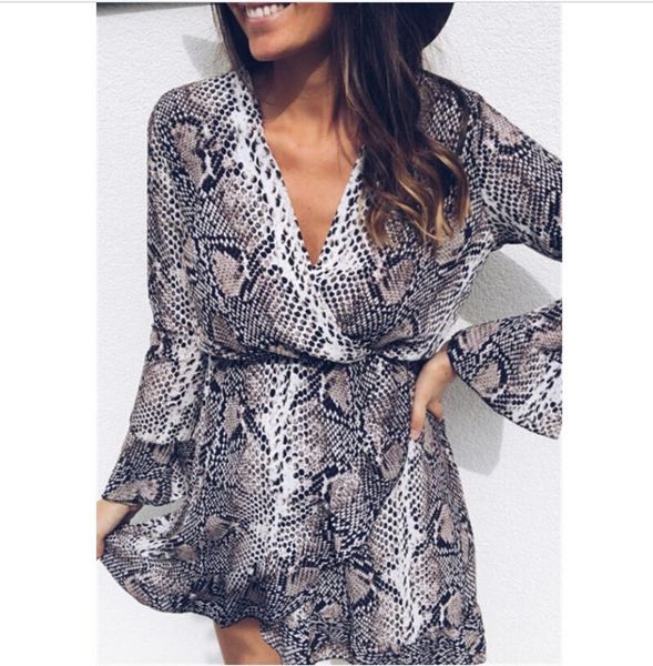 brown snake printed dress women holiday long sleeve v-neck dresses autumn spring short mini vestidos casual, Black;gray
brown snake printed dress women holiday long sleeve v-neck dresses autumn spring short mini vestidos casual, Black;gray